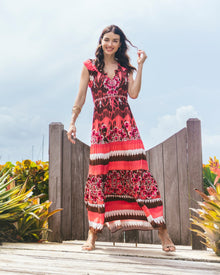 Gianna Dress, Dylan Ikat Coral Ikat Stripe Coral