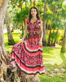 Gianna Dress, Dylan Ikat Coral Ikat Stripe Coral