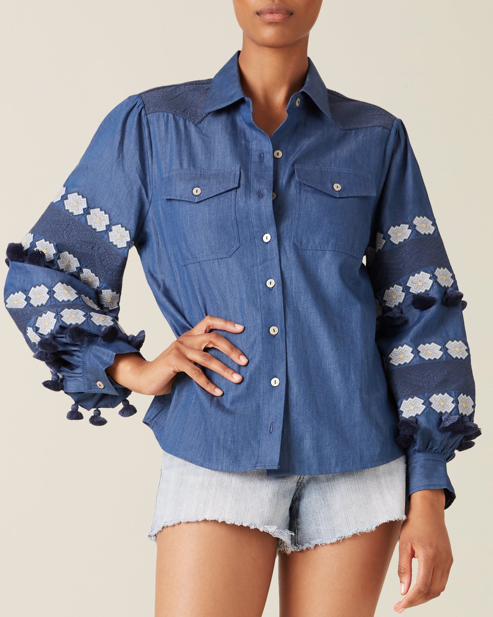 Mele Top, Chambray Blue