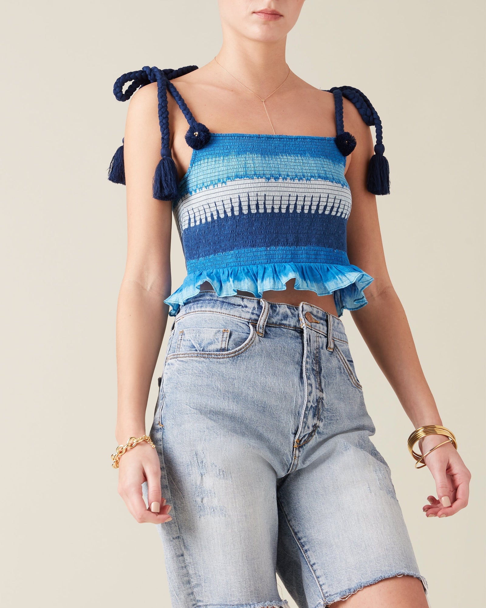 Mollie Top, Ikat Stripe Navy