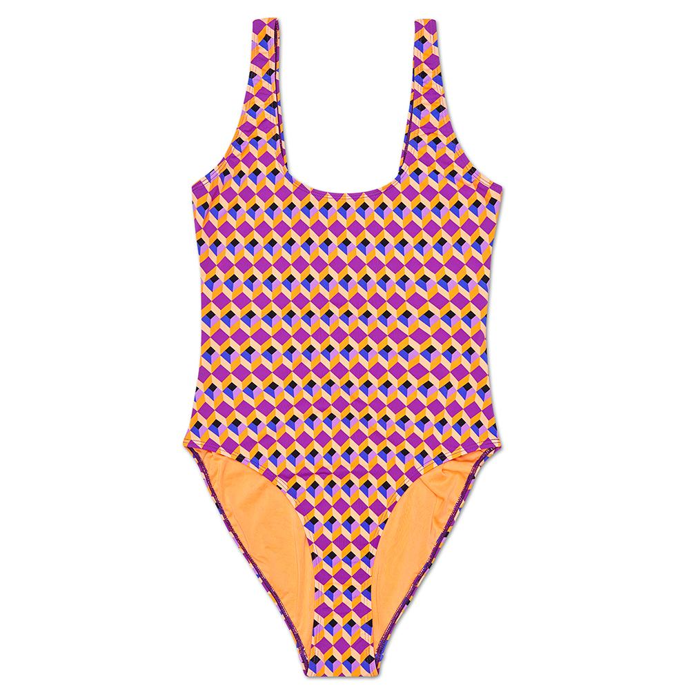 Optic Square Swimsuit, Medium Orange