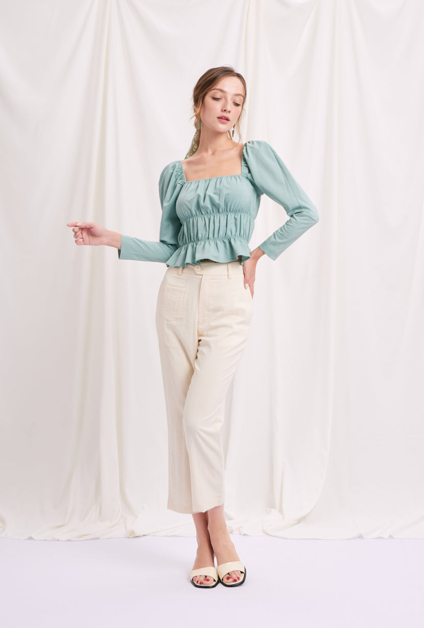 puff sleeve top-square neck-petite fashion-petite girls-Spring 2021-Hilary Top - Mint Green-Petite Studio NYC
