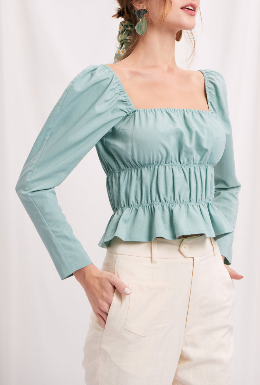 puff sleeve top-square neck-petite fashion-petite girls-Spring 2021-Hilary Top - Mint Green-Petite Studio NYC
