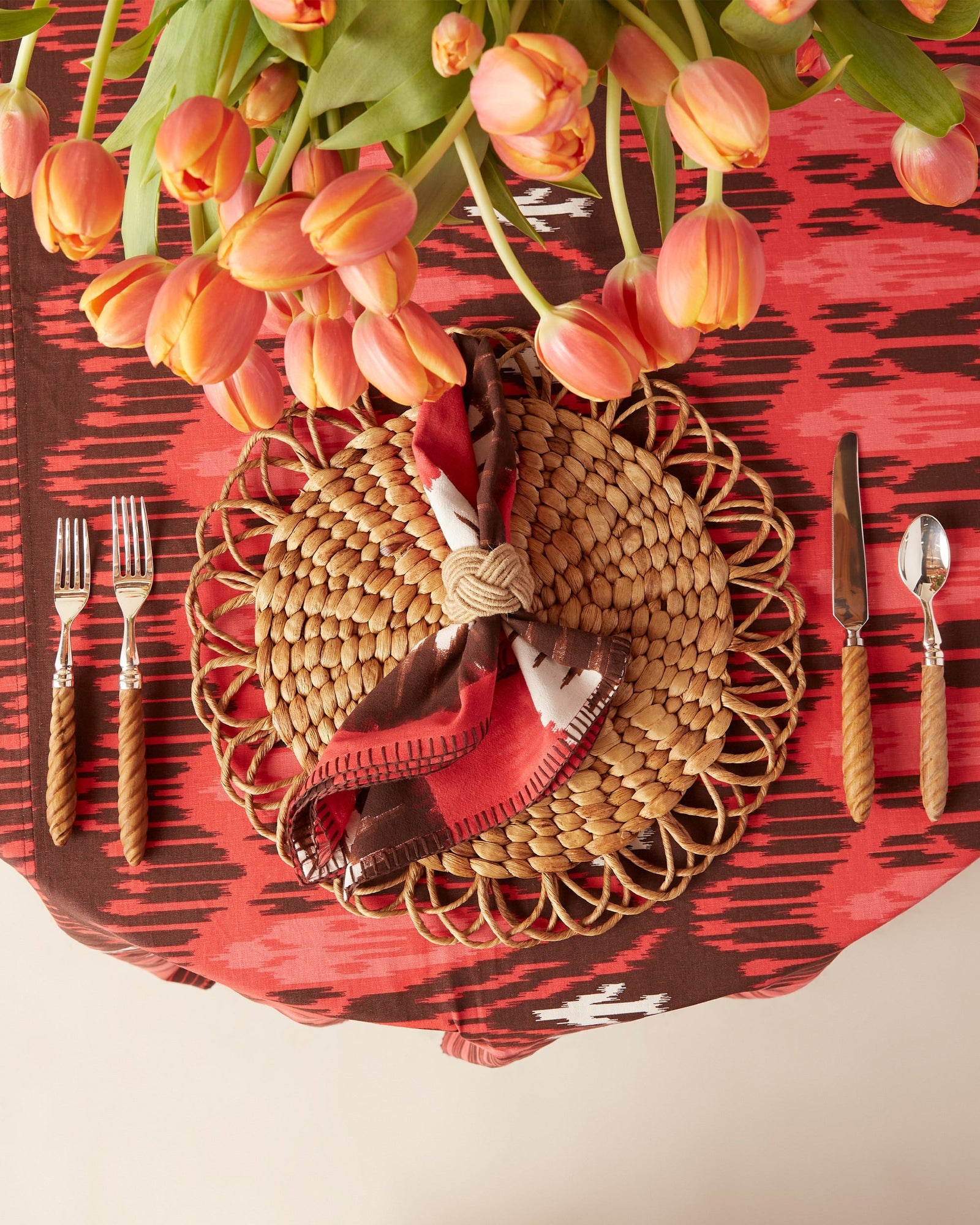 Dinner Napkins Set of 4, Ikat Stripe Coral