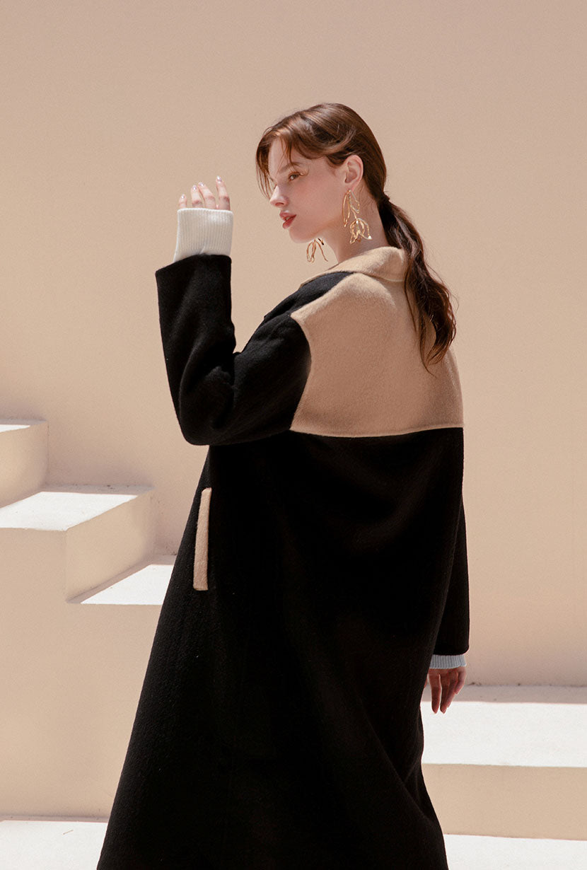 Petite Studio's Teagan Wool Coat in Black and Camel