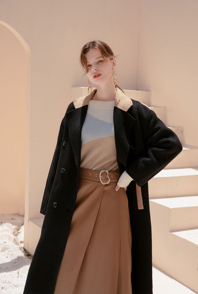 Petite Studio's Teagan Wool Coat in Black and Camel