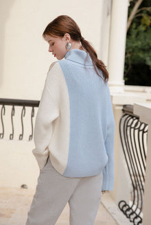 Petite Studio's Hudson Wool Sweater in Blue and Ivory