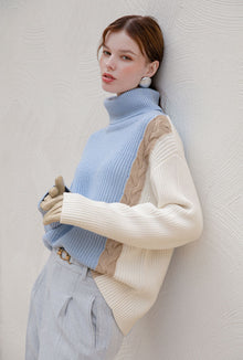 Petite Studio's Hudson Wool Sweater in Blue and Ivory