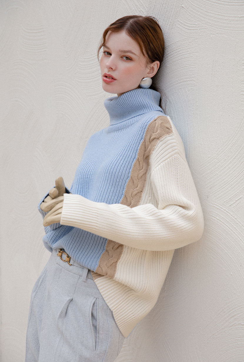 Petite Studio's Hudson Wool Sweater in Blue and Ivory