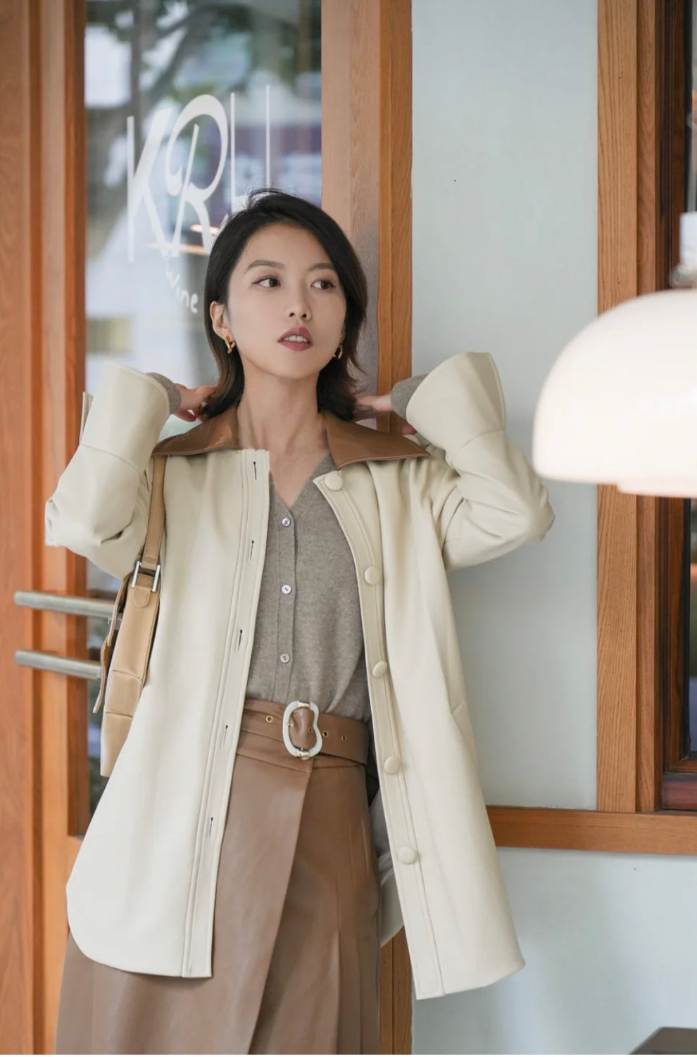 Petite Studio's Sienna Vegan Leather Jacket in Cream