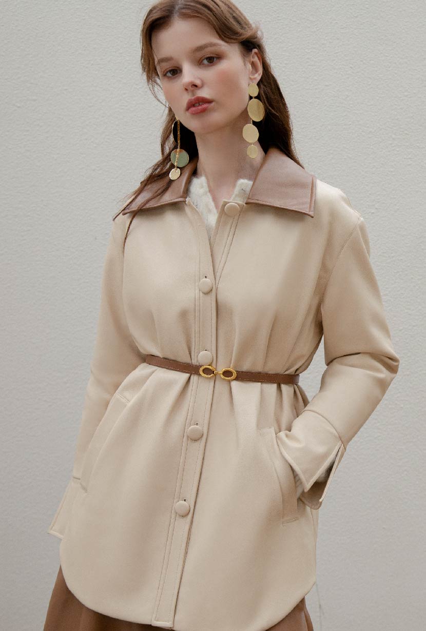 Petite Studio's Sienna Vegan Leather Jacket in Cream
