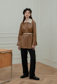 Petite Studio's Sienna Vegan Leather Jacket in Mocha