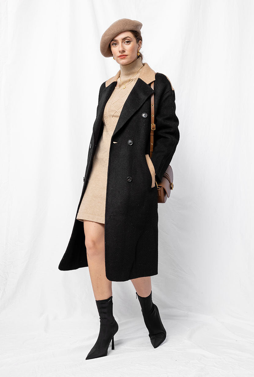 Petite Studio's Teagan Wool Coat in Black and Camel