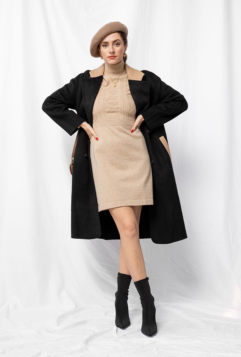 Petite Studio's Teagan Wool Coat in Black and Camel