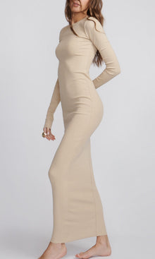 Long Sleeve Crewneck Dress Maxi Sand DRESSES ÉTERNE 
