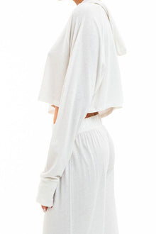 LONG SLEEVE CROPPED HOODIE T-SHIRT IVORY Shirts Eterne 