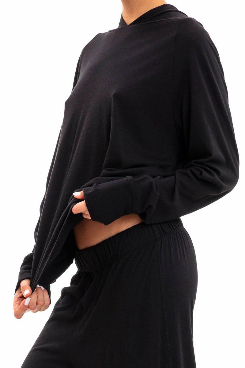 LONG SLEEVE HOODIE T-SHIRT BLACK Shirts Eterne 
