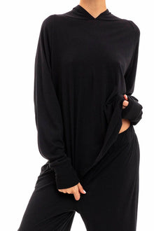 LONG SLEEVE HOODIE T-SHIRT BLACK Shirts Eterne 